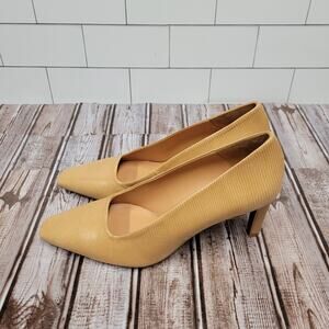 Jigsaw Women’s Platform Heels Tan Leather Square Toe Slip On Size 9.5